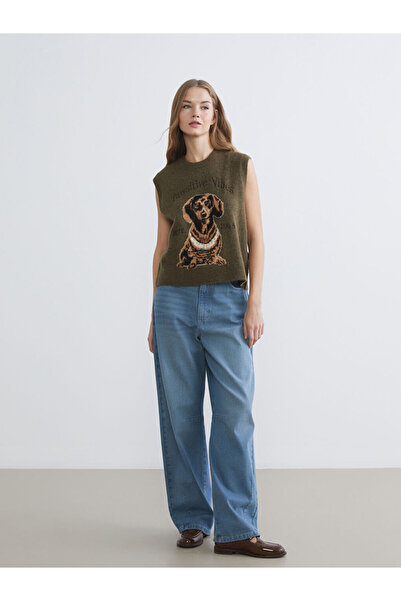 LC Waikiki Стилни избори от Esvab Clothing | Дамски трикотажен пуловер с велосипедна яка и принт с куче