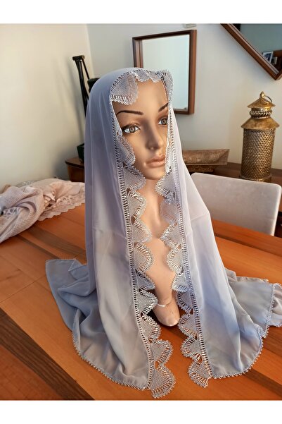 yörük tuhafiye Handcrafted Needlework Prayer Shawl, Mevlüt Shawl, Gray Color, Handmade Dowry Embroidered Writing Hoop