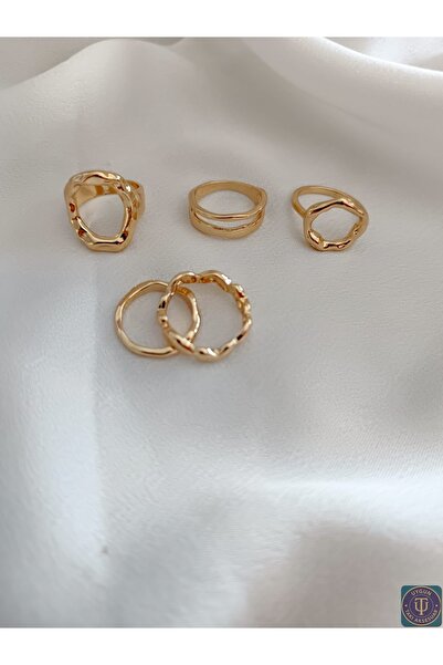 uyguntakıaksesuar مجموعة من 5 خواتم عضوية ذهبية اللون - قابلة للتعديل ولا تسب...