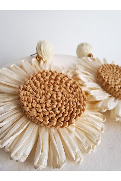 BHR AKSESUAR White Straw Big Earrings