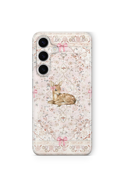 FLAMENKO Samsung Galaxy S23 Fe Compatible Deer and Bow Pattern Transparent Ph...