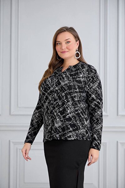 TUSSE Women's Soft Patterned Elegant Plus Size Cashmere Shirt Blouse
