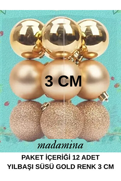 madamini 12 Adet Yılbaşı Ağacı Süsü 3cm Simli Ve Parlak Minik Cici Top Ağaç S...
