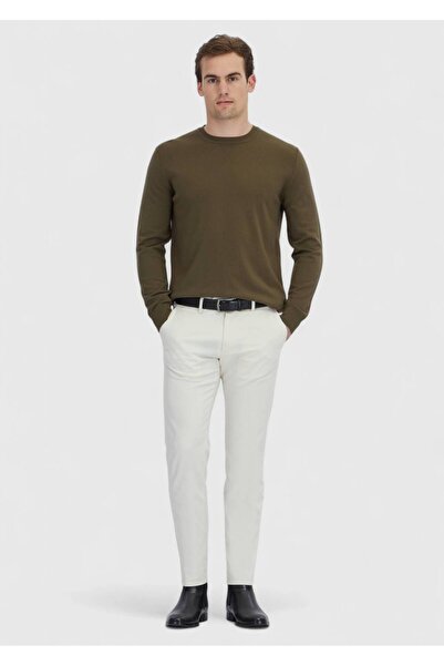 Ramsey Khaki Crew Neck Plain Knit Sweater