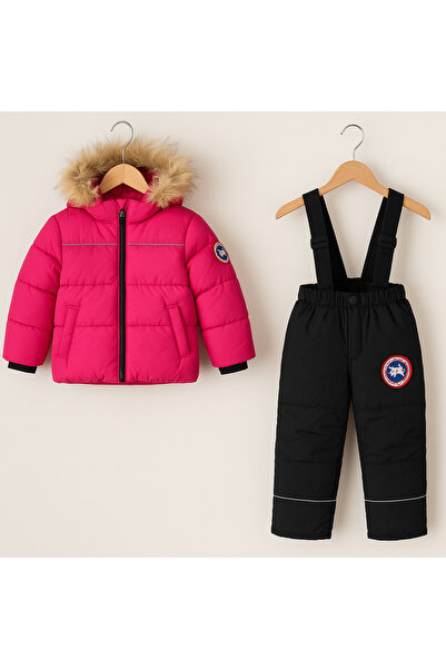 YusGos Hooded Baby Kids Snow Winter Astronaut Coat and Suspender Salopet Padding Pants Coat (1-5 Years)