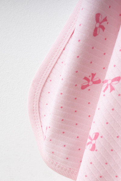 yukobaby bebeğiniz için en doğalı Fiyonklu Pembe Naturel Pamuklu 80x90 cm Tek Kat Bebek Battaniye yk4424