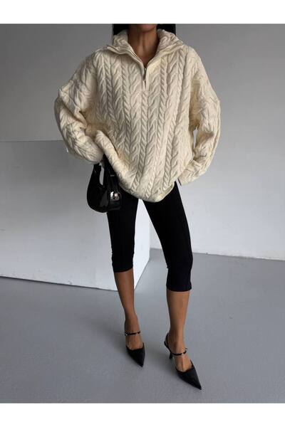 Marbella Pulover pentru femei, model viral Pinterest, cu împletitură de păr - lungime medie