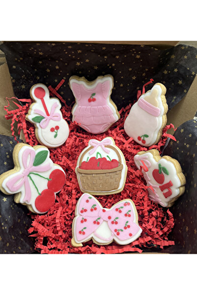 uğurarslan butik 7 li Butik şeker hamurlu kurabiye - Doğum hediyesi - Yeni doğan - Doğum günü - Kiraz konsepti