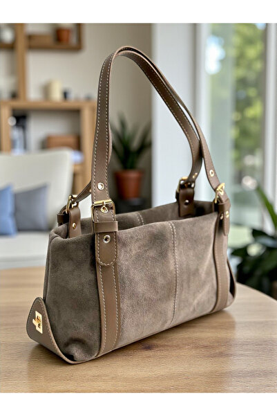 HFKY Kadın El ve Omuz Çantası. Vizon Süet Çanta.