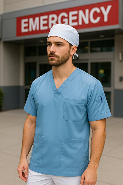 mirach Set de 2 uniforme medicale pentru bărbați, pentru lucrătorii de ambulanță, uniforme medicale, topuri unice, uniforme chirurgicale albe cu șapcă ca cadou