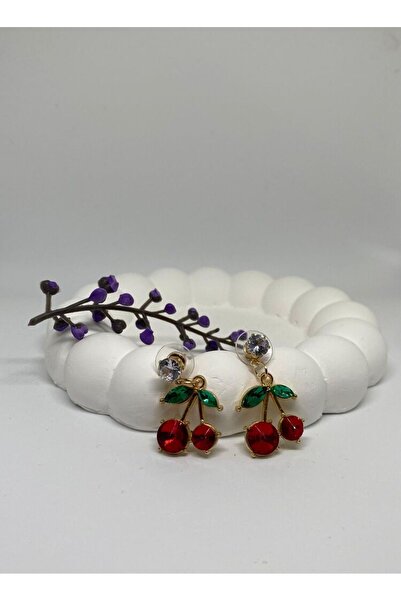 PINARIN TAKI DÜNYASI AKSESUAR 316L Cherry Model Shiny Zircon Stone Women's St...