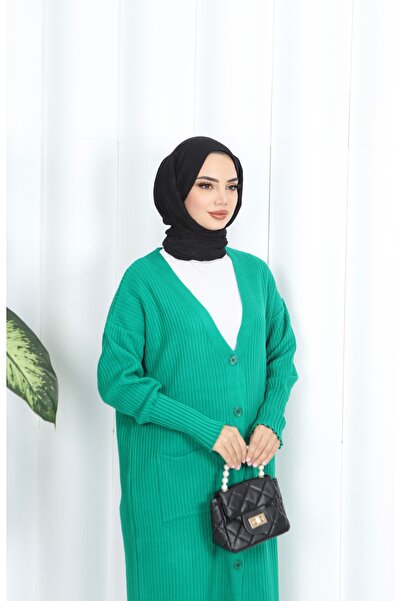 NİSUM MODA Long Knitted Cardigan with Pockets