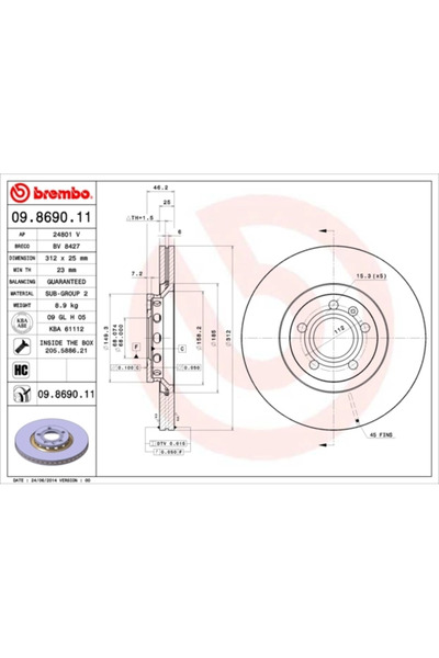 Brembo Set Discuri Frana Audi A4 B6/A6 C5 Vw Passat B5.5 1997-2013