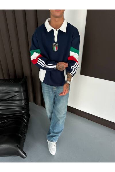 İLKCET MODA Italy O Oversized Buttoned Collar Sweatshirt