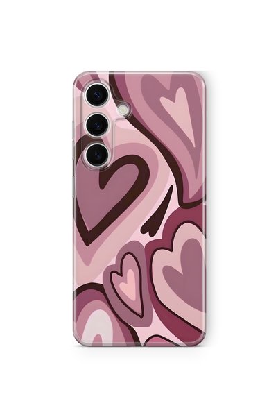 FLAMENKO Samsung Galaxy S23 Compatible Burgundy Heart Pattern Transparent Pho...