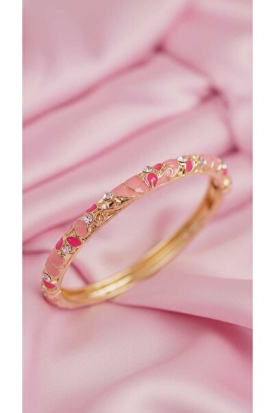 BBR Collection Pembe Mineli ve Zirkon Taşlı Kelepçe Bilezik - Altın Kaplama