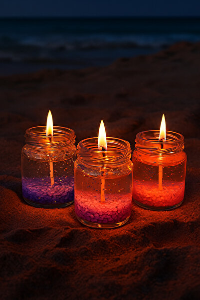 likya candle Jel Mum 3’lü Set – Deniz Esintisi Temalı Renkli Dekoratif Mumlar...