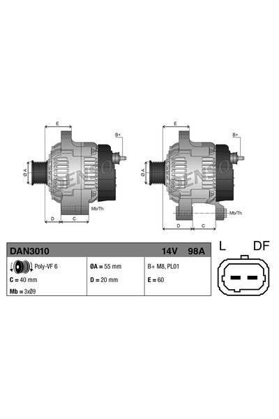 DENSO Generator / Alternator Dacia Logan/Sandero Renault Clio 2/Clio Symbol 1...