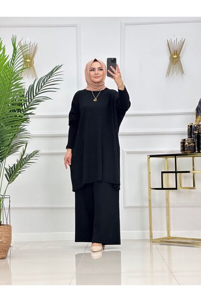 Valens Butik Plus Size Hair Knitwear Tunic and Pants Double Oversized Hijab Set