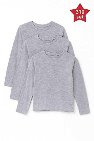 KURGAN TEKSTİL Tricou unisex pentru băieți și fete guler rotund cu mânecă lun...
