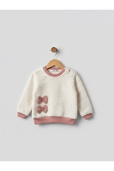 ninnigo Baby Girl Plush Bow Detailed Soft Top and Bottom Baby Set, Set of 2