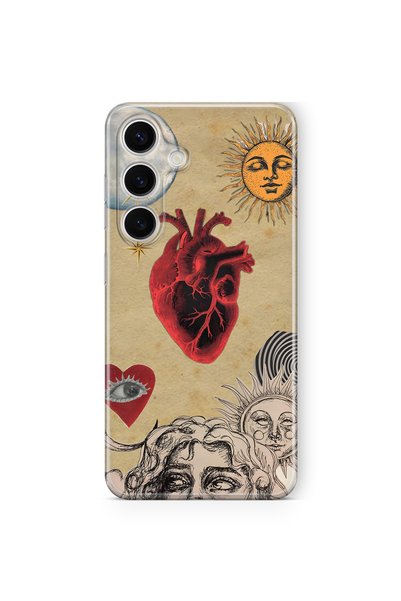 FLAMENKO Samsung Galaxy S23 Fe Compatible Sun and Heart Collage Pattern Trans...