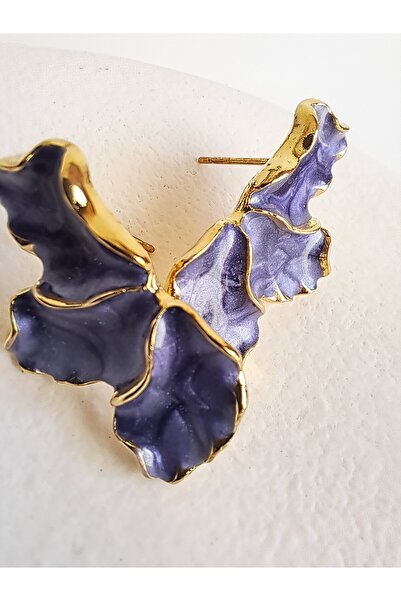 BHR AKSESUAR أقراط على شكل أوراق التاج باللون الأرجواني اللؤلؤي