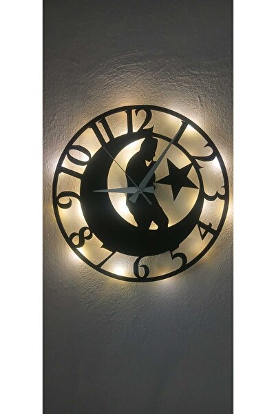 GünceDekor ATATÜRK AYYILDIZ LEDLİ MİNİMALİST SESSİZ MEKANİZMALI DUVAR SAATİ