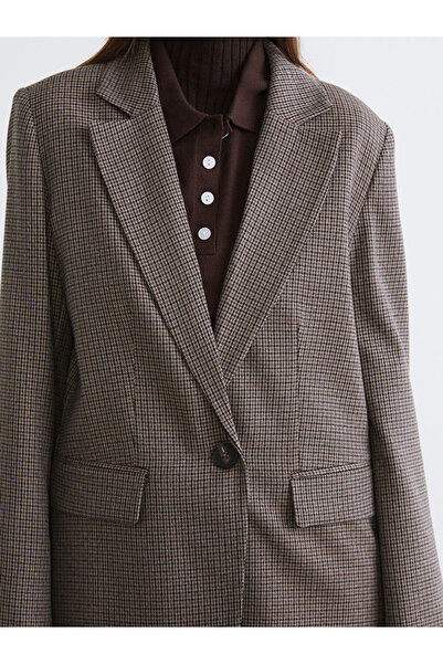 LC Waikiki Brown Plaid Women's Blazer Jacket