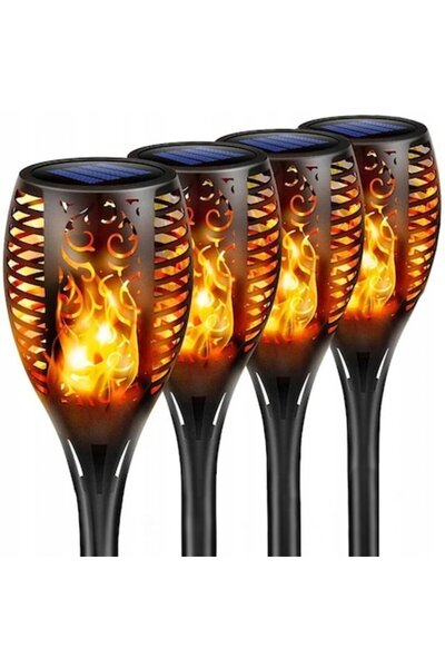 Lewer Σετ 4 ηλιακών λαμπτήρων κήπου, με εφέ φλόγας, μαύρο, IP65