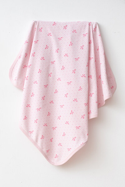 yukobaby bebeğiniz için en doğalı Fiyonklu Pembe Naturel Pamuklu 80x90 cm Tek Kat Bebek Battaniye yk4424