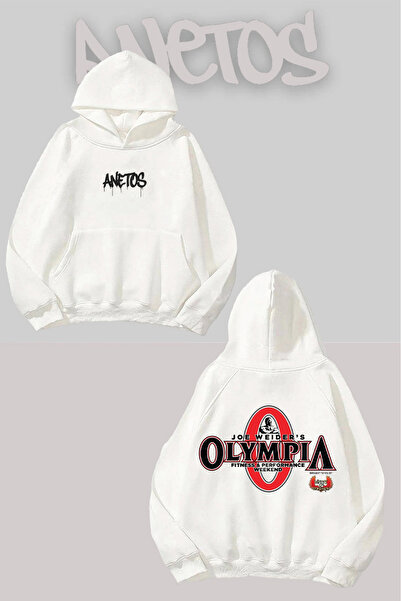 Anetos Olympia Back Printed White Hooded Sweatshirt
