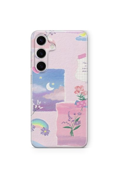 FLAMENKO Samsung Galaxy A57 Compatible Pastel Floral Moon and Rainbow Pattern...