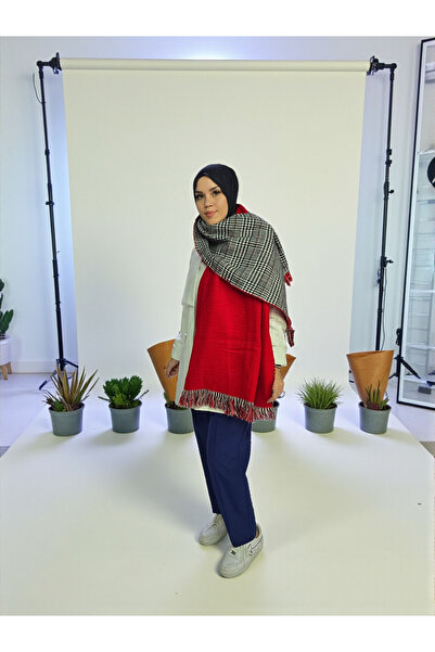 Nöşre Design Women's Double-Sided Plaid and Solid Color Shoulder Shawl Scarf