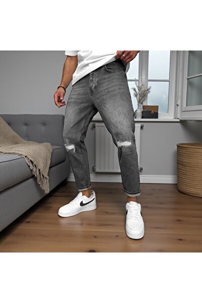 dehaine Men's boyfriend jeans, gray, ripped pattern, 1293