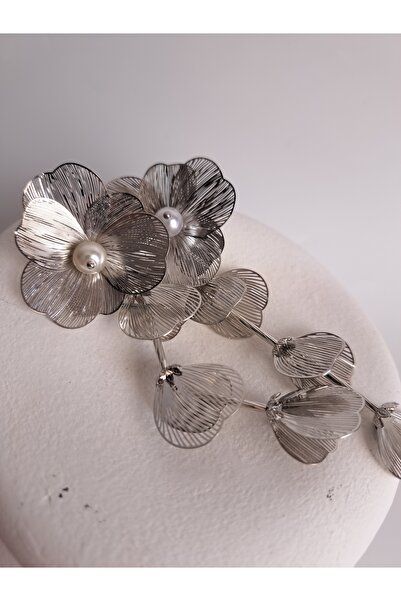 BHR AKSESUAR أقراط زهرة اللؤلؤ الفضي