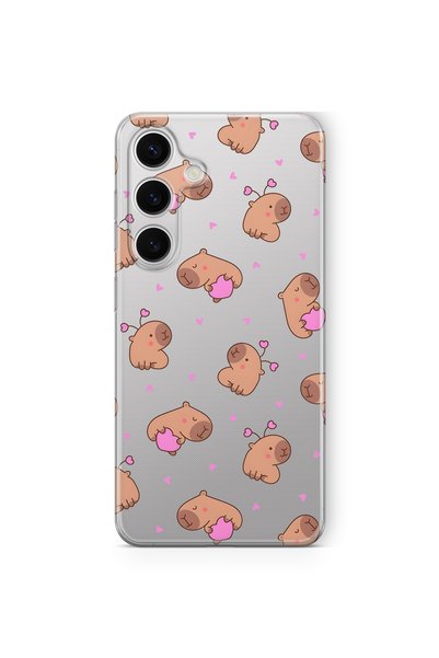 FLAMENKO Cute Capybara Patterned Transparent Phone Case Compatible with Samsu...