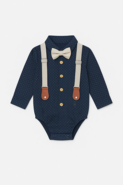 tinytrends Erkek Bebek&Çocuk Zıbın Gömlek Desenli Papyon Salopet Takım Elbise