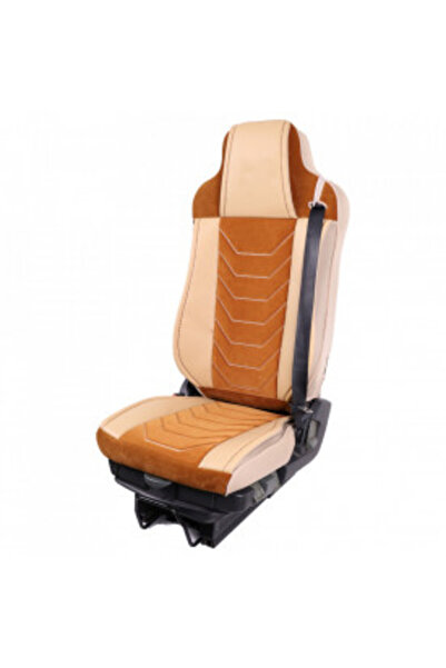 DELUXETUNING Truck Seat Cover Set for IVECO STRALIS 2002-2019, Faux Leather with Velvet, Cream/Brown