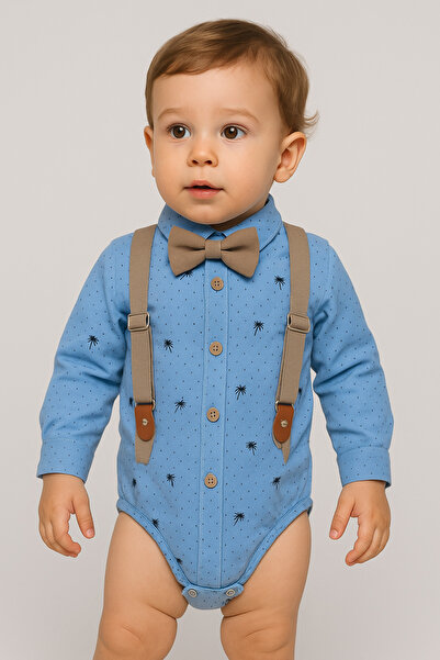 tinytrends Erkek Bebek&Çocuk Zıbın Gömlek Desenli Papyon Salopet Takım Elbise