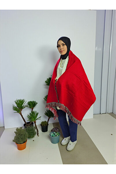 Nöşre Design Women's Double-Sided Plaid and Solid Color Shoulder Shawl Scarf