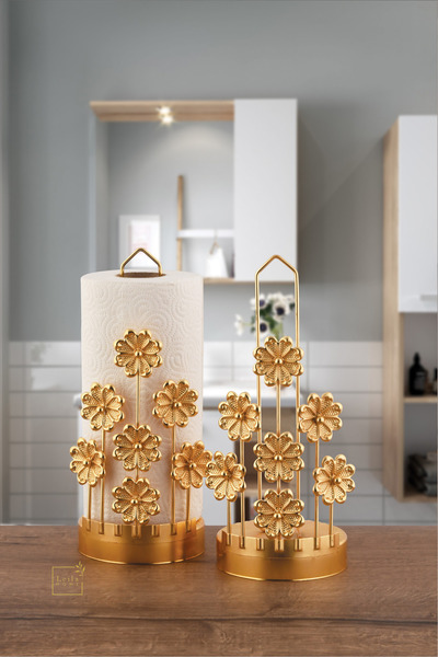 Leila Daisy Gold Metal Paper Towel Holder-Napkin Holder Home Decoration