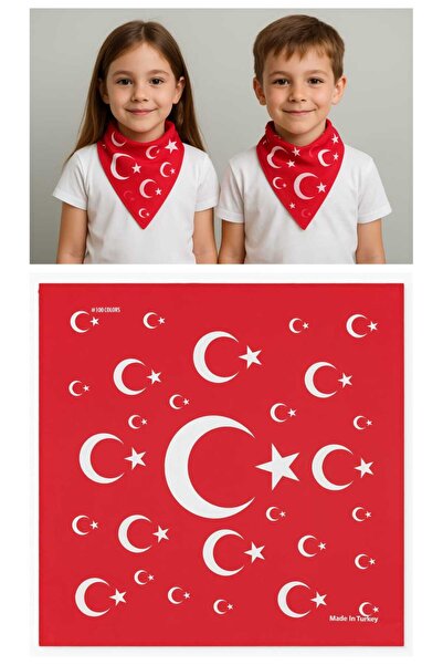 Eva&Rose Kırmızı Ay Yıldız Türk Bayrağı Temalı Pamuk Kumaş Fular - Bandana - ...