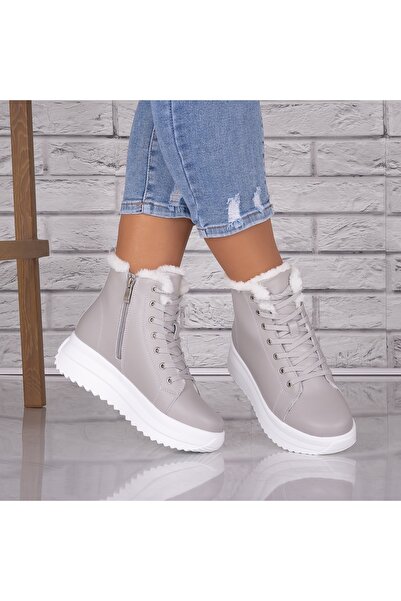 Botinelli Women's Grey Fur-lined Boots Made of Genuine Leather Weber, 39