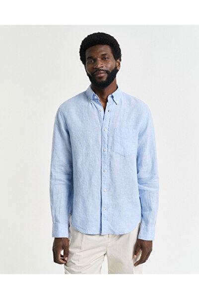 Gant Men's Blue Regular Fit Button Collar Linen Shirt