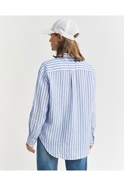 Gant Women's Blue Relaxed Fit Classic Collar Striped Shirt