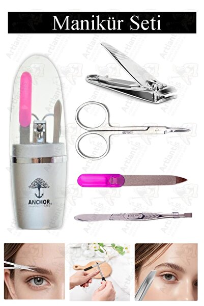 Artlantis Manikür Seti 4 lü 1 Paket Çelik Tırnak Makası Törpü Cımbız Et Makas...