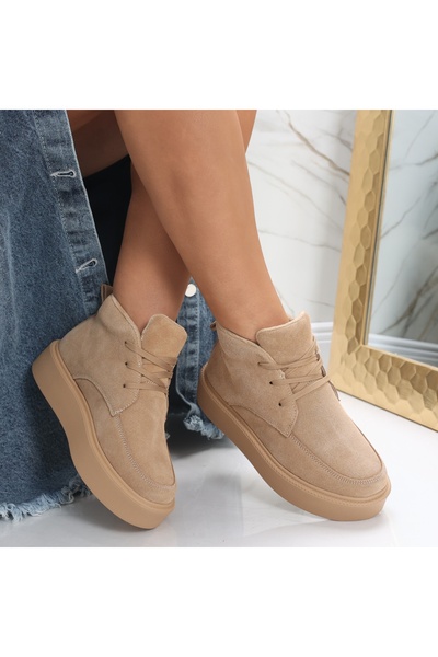 Botinelli Women's Beige Boots Made of Genuine Suede Leather Risna, 38