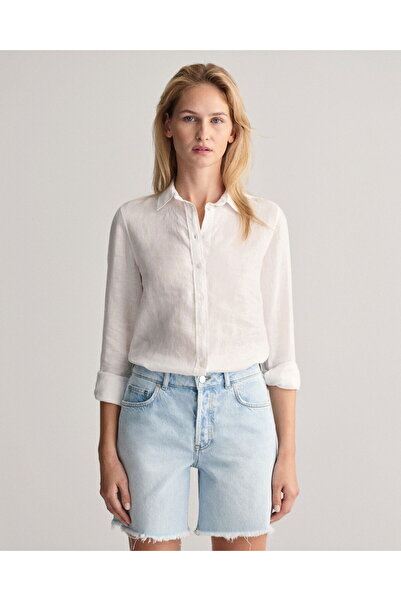 Gant Women's White Regular Fit Classic Collar Linen Shirt