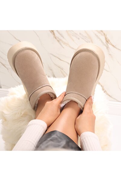 Botinelli Women's Beige Fur-lined Boots Made of Genuine Suede Leather Rayssa, 38